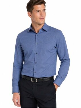 Calvin Klein Men’s XL Slim Fit Stretch Blue Poplin Check Dress Shirt